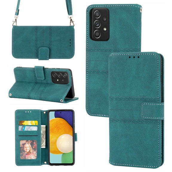 Allytech Compatible with Samsung Galaxy A53 5G Wallet Case,Multi-Function Wallet Case,Magnetic Wallet Case with Card Holder,PU Leather Kickstand Flip Cover with Detachable Lanyard, Darkgreen