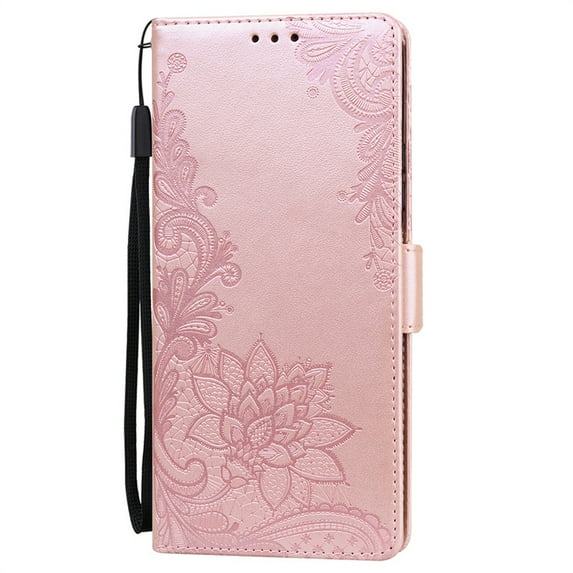Allytech Compatible with Samsung Galaxy S22 Case,PU Pattern Embossed Shockproof Magnetic Flip Wallet Kickstand with Wrist Strap Cover.For Samsung Galaxy S22,Rosegold