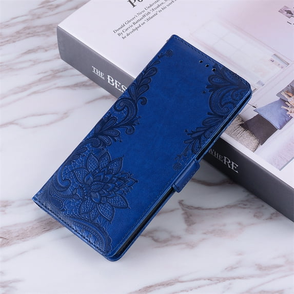 Allytech Compatible with Samsung Galaxy S22 Plus Flip Wallet Case,360 Protection Shockproof PU Pattern Embossed Magnetic Kickstand with Wrist Strap Cover.For Samsung Galaxy S22 Plus,Darkblue