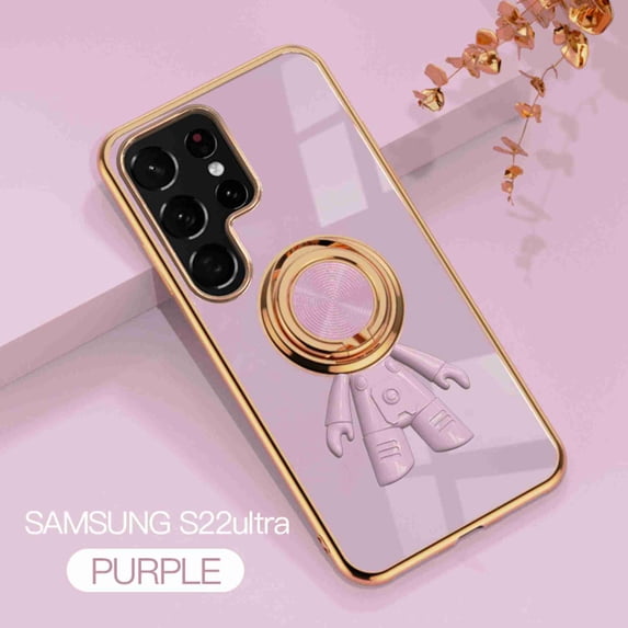 Allytech Compatible with Samsung Galaxy S22 Ultra Case Shiny Plating Astronaut Kickstand for Women Girls Slim Soft Flexible TPU Protective Cover Case for Galaxy S22 Ultra, Purple