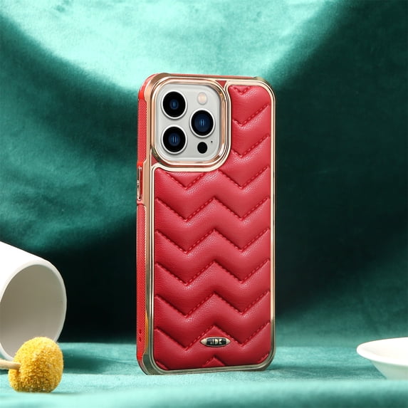 Allytech Compatible with iPhone 12/ 12 Pro Case, Electroplating Frame and PU Leather Back Shockproof Anti-Scrtch Non-Slip Cover for iPone 12 Pro/iPhone 12 6.1" 2020, Red