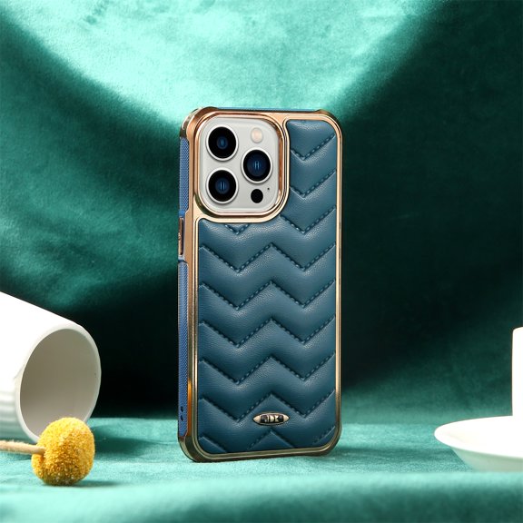 Allytech Compatible with iPhone 12/ 12 Pro Case, Electroplating Frame and PU Leather Back Shockproof Anti-Scrtch Non-Slip Cover for iPone 12 Pro/iPhone 12 6.1" 2020, Blue