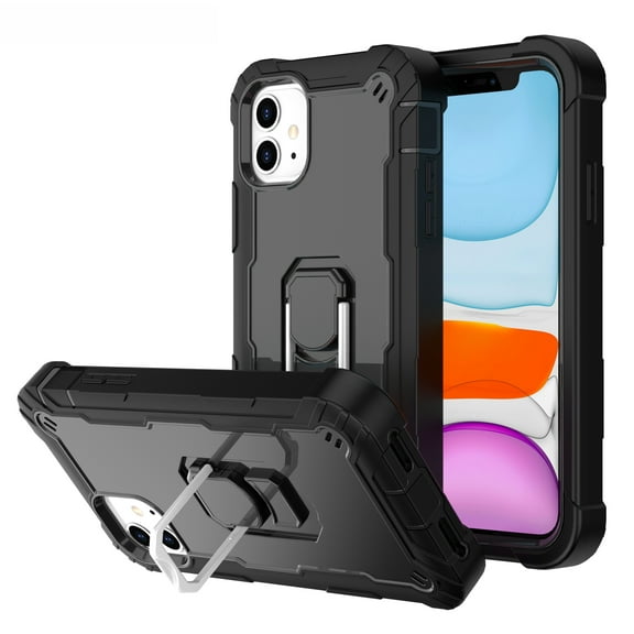 Allytech Compatible with iPhone 12 Case, iPhone 12 Pro Cover, 3 Layer Heavy Duty Shockproof Protective Ring Holder Kickstand Holster Case for Apple iPhone 12 2020 Release[6.1, inch], Black