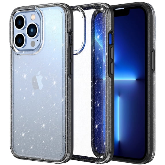 Allytech Compatible with iPhone 12 Pro Max 2020(6.7 inch), Crystal Clear Sparkly Bling TPU + Hard PC Hybrid Anti-Scratch Slim Case for Women Girls for iPhone 12 Pro Max 6.7", Clear+Black