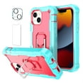 thumbnail image 1 of Allytech Compatible for iPhone 13 Mini 5.4"(2021) Case, 3-Layer PC & TPU Shockproof+ 1 PCS Tempered Glass Clear Screen Protector + 1 PCS Camera Protector + Ring Holder Stand Cover, Green + Rose, 1 of 6