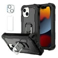 thumbnail image 1 of Allytech Compatible for iPhone 13 Mini 5.4"(2021) Case, 3-Layer PC & TPU Shockproof+ 1 PCS Tempered Glass Clear Screen Protector + 1 PCS Camera Protector + Ring Holder Stand Cover, Black, 1 of 6