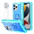 thumbnail image 1 of Allytech Compatible for iPhone 13 Pro 6.1"(2021) Case, 3-Layer PC & TPU Shockproof+ 1 PCS Tempered Glass Clear Screen Protector + 1 PCS Camera Protector + Ring Holder Stand Cover, Green + Blue, 1 of 1
