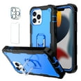 thumbnail image 1 of Allytech Compatible for iPhone 13 Pro 6.1"(2021) Case, 3-Layer PC & TPU Shockproof+ 1 PCS Tempered Glass Clear Screen Protector + 1 PCS Camera Protector + Ring Holder Stand Cover, Black + Blue, 1 of 1