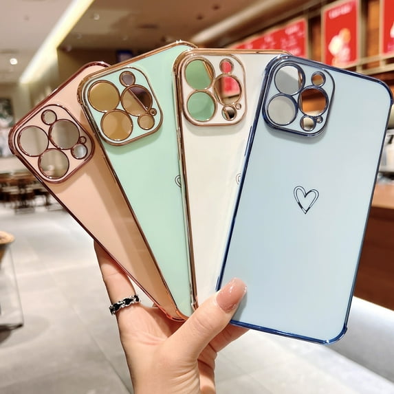 Allytech Compatible with iPhone 13 Pro Case, Luxury Plating Love Heart Phone Case, Cute Side Small Love Pattern Soft TPU Shockproof Full Camera Lens Protective Case for iPhone 13 Pro,Blue