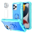 thumbnail image 1 of Allytech Compatible for iPhone 13 Pro Max 6.7"(2021) Case, 3-Layer PC & TPU Shockproof+ 1 PCS Tempered Glass Clear Screen Protector + 1 PCS Camera Protector + Ring Holder Stand Cover, Green + Blue, 1 of 1