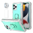 thumbnail image 1 of Allytech Compatible for iPhone 13 Pro Max 6.7"(2021) Case, 3-Layer PC & TPU Shockproof+ 1 PCS Tempered Glass Clear Screen Protector + 1 PCS Camera Protector + Ring Holder Stand Cover, Gray + Green, 1 of 1