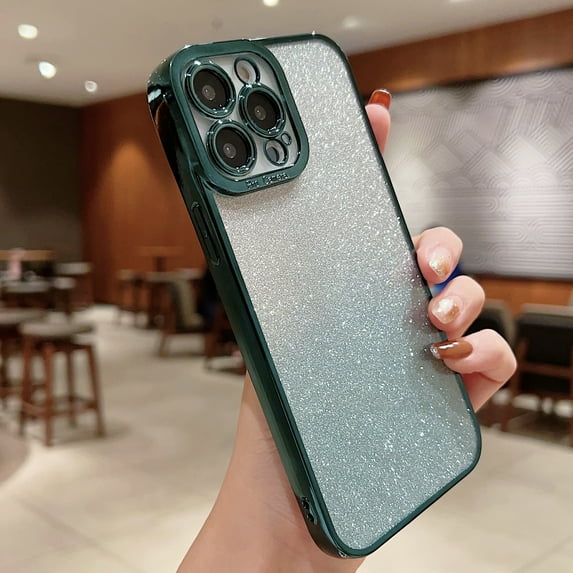 Allytech Compatible with iPhone 13 Pro Max Case (2021), Glitter Sparkly Shiny Bling Rubber Gel Slim Shell for Women Girls Camera Protective Case for iPhone 13 Pro Max 6.7" 5G, Darkgreen
