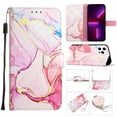 thumbnail image 1 of Allytech Compatible with iPhone 14 Pro Max Wallet Case, Marble Series PU Leather Flip Card Holder and Kickstand Case with Detachable Shoulder Strap/ Wrist Strap, Rosegold Marble, 1 of 11