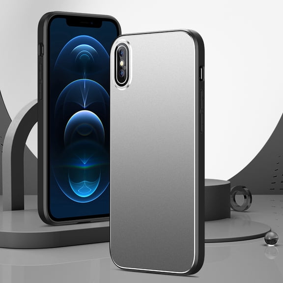 Allytech Compatible with iPhone Xs Case/iPhone X Metal Back Hybrid Case, Slim Fit Shockproof Aluminum Alloy Brushed Back, Silicone Bumper Protective Camera Protection Cover, Gray