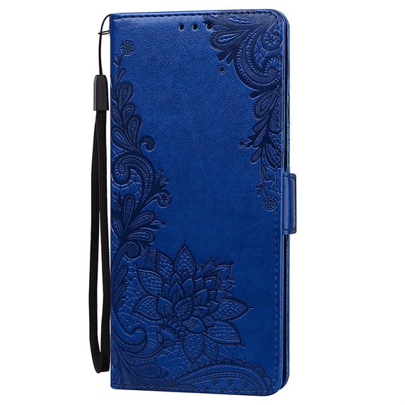 Allytech Compatible with iPhone 13 PU Pattern Embossed Case,Magnetic Kickstand Flip Wallet Shockproof Cover with Wrist Strap.For iPhone 13,Darkblue