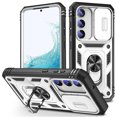 thumbnail image 1 of Allytech Cover Case for Samsung Galaxy S23 with Slide Camera Cover, Hard PC Back & Soft TPU Bumper Drop Proof Lens Protection Ring Holder Kickstand Rugged Case for Galaxy S23 5G 6.1" 2023, White+Black, 1 of 9