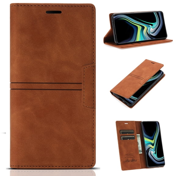 Allytech Cover for Galaxy S22 5G 2022(6.1 inch), PU Leather Flip Folio Kickstand Card Slots Holder Shockproof TPU Inner Wallet Shell Case for Samsung Galaxy S22 2022, Brown