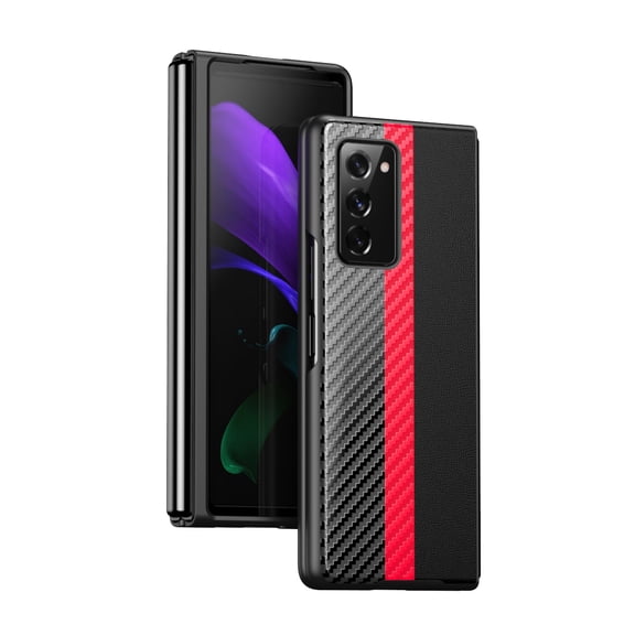 Allytech Cover for Samsung Galaxy Z Fold 3 5G Case, Carboon Fiber Texture Splice PU Leather Anti-Scratch Back Thin Cover Shock Absorbing Fold Case for Galaxy Z Fold 3 2021 (5G), Red
