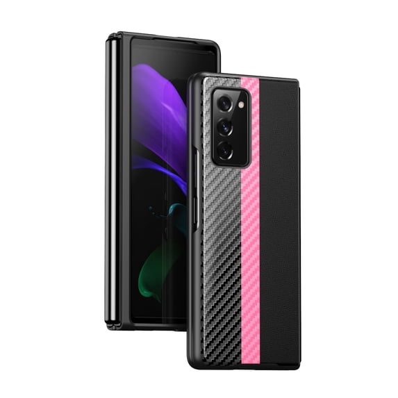 Allytech Cover for Samsung Galaxy Z Fold 3 5G Case, Carboon Fiber Texture Splice PU Leather Anti-Scratch Back Thin Cover Shock Absorbing Fold Case for Galaxy Z Fold 3 2021 (5G), Pink