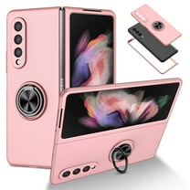 Allytech Cover for Samsung Galaxy Z Fold 3 Case with Ring Holder, Samsung Z Fold 3 Case, 360° Ring Holder Stand Magnetic All-Inclusive Protective Shell Case for Galaxy Z Fold3, Pink