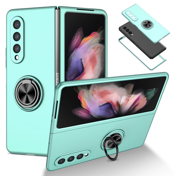 Allytech Cover for Samsung Galaxy Z Fold 3 Case with Ring Holder, Samsung Z Fold 3 Case, 360° Ring Holder Stand Magnetic All-Inclusive Protective Shell Case for Galaxy Z Fold3, Skyblue