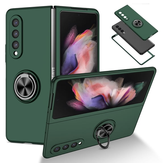 Allytech Cover for Samsung Galaxy Z Fold 3 Case with Ring Holder, Samsung Z Fold 3 Case, 360° Ring Holder Stand Magnetic All-Inclusive Protective Shell Case for Galaxy Z Fold3, Darkgreen
