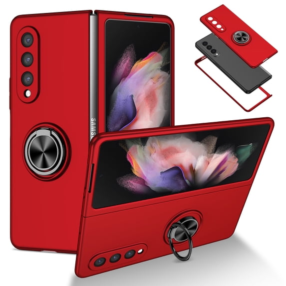 Allytech Cover for Samsung Galaxy Z Fold 4 Case with Ring Holder, Samsung Z Fold 4 Case, 360° Ring Holder Stand Magnetic All-Inclusive Protective Shell Case for Galaxy Z Fold4 5G 2022, Red