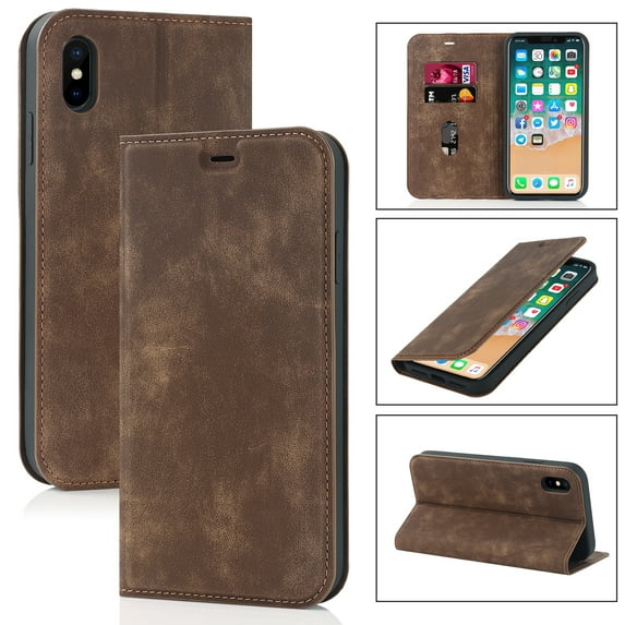 Allytech Cover for Apple iPhone XS Max,Full Protection PU Leather Magnetic Folio Flip RFID Blocking Card Slots Wallet Phone Case,Brown