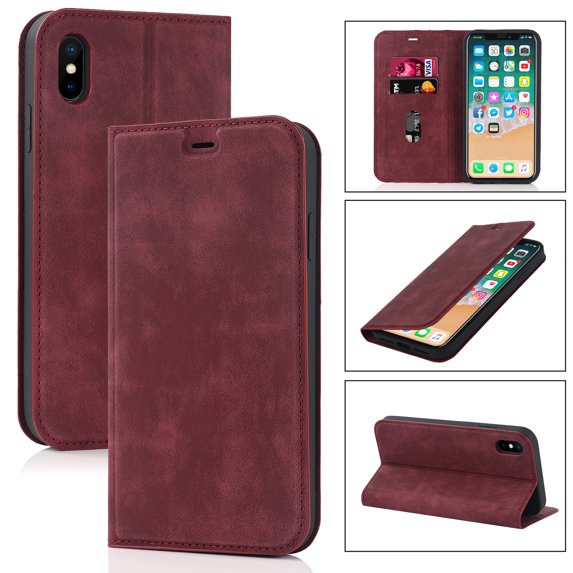Allytech Cover for Apple iPhone XS Max,Full Protection PU Leather Magnetic Folio Flip RFID Blocking Card Slots Wallet Phone Case,Red