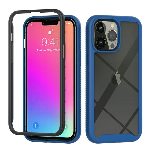 Allytech Cover for iPhone 13 Pro Case with Tempered Glass Clear Screen Protector, Slim Full Body Protective Anti-Scratch Soft TPU Bumper Anti-Slip Case for iPhone 13 Pro 2021 Release, Darkblue