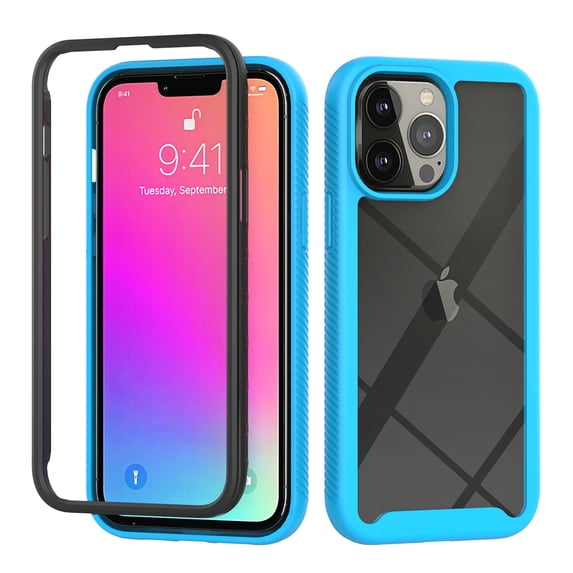 Allytech Cover for iPhone 13 Pro Case with Tempered Glass Clear Screen Protector, Slim Full Body Protective Anti-Scratch Soft TPU Bumper Anti-Slip Case for iPhone 13 Pro 2021 Release, Lightblue