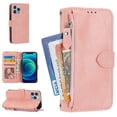 thumbnail image 1 of Allytech CrossBody Wallet Case for iPhone 13 Pro,Shoulder Strap + Wristlet Card Holder Kickstand Magnetic Folio Closure Zipper Flip Pouch PU Leather Case for iPhone 13 Pro, Pink, 1 of 11