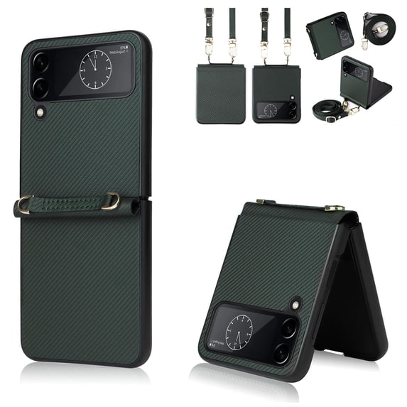 Allytech Crossbody Case for Samsung Galaxy Z Flip 3 5G Phone (2021) 6.7 inch with Detachable Shoulder Strap Lanyard PU Leather Full Body Shockproof Slim Lightweight Thin Protective Cover, Darkgreen