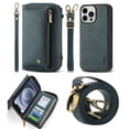 thumbnail image 1 of Allytech Crossbody Strap Wrist Design Case for iPhone 14 6.1" 2022, Retro Leather Zipper Purse Card Holders Flip Folio Case Detachable Magentc Shell [PC Backplane + TPU Frame] SHockproof Case,  Blue, 1 of 6