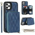 thumbnail image 1 of Allytech Crossbody Wallet Case for iPhone 11 Pro, Quilted PU Leather Zipper Handbag Purse Flip Kickstand Folio Card Slots Holder Wrist Strap Lanyard Cover for iPhone 11 Pro 5.8", Blue, 1 of 6