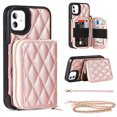 thumbnail image 1 of Allytech Crossbody Wallet Case for iPhone 12/12 Pro, Quilted PU Leather Zipper Handbag Purse Flip Kickstand Folio Card Slots Holder Wrist Strap Lanyard Cover for iPhone 12/12 Pro 6.1", Rosegold, 1 of 6