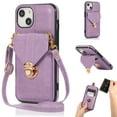 thumbnail image 1 of Allytech Crossbody Wallet Case for iPhone 13 6.1" 2021, PU Leather Handbag Purse Bracket Kickstand Card Pocket Adjustable Detachable Necklace Lanyard Buckle Protective Cover for Women Girls, Purple, 1 of 7