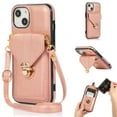 thumbnail image 1 of Allytech Crossbody Wallet Case for iPhone 13 Mini 5.4" 2021, PU Leather Handbag Purse Bracket Kickstand Card Pocket Adjustable Detachable Necklace Lanyard Buckle Protective Cover for Women, Rosegold, 1 of 7