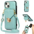 thumbnail image 1 of Allytech Crossbody Wallet Case for iPhone 13 Mini 5.4" 2021, PU Leather Handbag Purse Bracket Kickstand Card Pocket Adjustable Detachable Necklace Lanyard Buckle Protective Cover for Women Girls,Green, 1 of 7