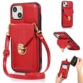 thumbnail image 1 of Allytech Crossbody Wallet Case for iPhone 13 Pro 6.1" 2021, PU Leather Handbag Purse Bracket Kickstand Card Pocket Adjustable Detachable Necklace Lanyard Buckle Protective Cover for Women Girls, Red, 1 of 6