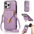 thumbnail image 1 of Allytech Crossbody Wallet Case for iPhone 13 Pro 6.1" 2021, PU Leather Handbag Purse Bracket Kickstand Card Pocket Adjustable Detachable Necklace Lanyard Buckle Protective Cover for Women Girls,Purple, 1 of 6