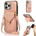 thumbnail image 1 of Allytech Crossbody Wallet Case for iPhone 13 Pro 6.1" 2021, PU Leather Handbag Purse Bracket Kickstand Card Pocket Adjustable Detachable Necklace Lanyard Buckle Protective Cover for Women, Rosegold, 1 of 6