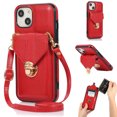 thumbnail image 1 of Allytech Crossbody Wallet Case for iPhone 13 Pro Max 6.7" 2021, PU Leather Handbag Purse Bracket Kickstand Card Pocket Adjustable Detachable Necklace Lanyard Buckle Protective Cover for Women, Red, 1 of 7