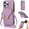 thumbnail image 1 of Allytech Crossbody Wallet Case for iPhone 13 Pro Max 6.7" 2021, PU Leather Handbag Purse Bracket Kickstand Card Pocket Adjustable Detachable Necklace Lanyard Buckle Protective Cover for Women, Purple, 1 of 7
