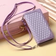 thumbnail image 1 of Allytech Crossbody Wallet Case for iPhone 14 Plus with Zipper Pocket, Grid Pattern PU Leather Magnetic Flip Folio Case with Shoulder Strap Anti-Lost Hand Strap for iPhone 14 Plus 2022, Purple, 1 of 8