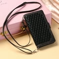 thumbnail image 1 of Allytech Crossbody Wallet Case for iPhone 14 Plus with Zipper Pocket, Grid Pattern PU Leather Magnetic Flip Folio Case with Shoulder Strap Anti-Lost Hand Strap for iPhone 14 Plus 2022, Black, 1 of 8
