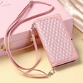 thumbnail image 1 of Allytech Crossbody Wallet Case for iPhone 14 Plus with Zipper Pocket, Grid Pattern PU Leather Magnetic Flip Folio Case with Shoulder Strap Anti-Lost Hand Strap for iPhone 14 Plus 2022, Rosegold, 1 of 8