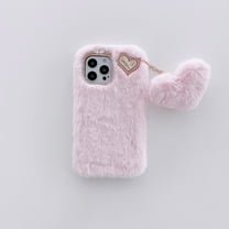 Allytech Cute Case for iPhone 14, Plush Furry Fuzzy Fur Case for Women Girls, Soft TPU Bumper Protective Case with Fur Heart Pendant for iPhone 14 6.1" 2022, Pink