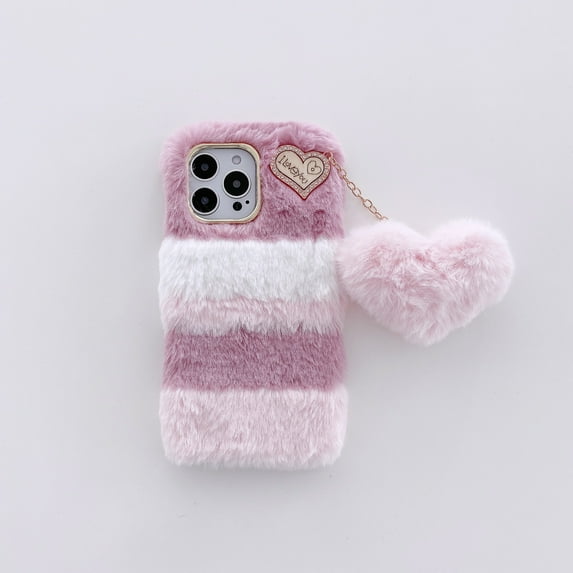 Allytech Cute Case for iPhone 14 Pro Max, Plush Furry Fuzzy Fur Case for Women Girls, Soft TPU Bumper Protective Case with Fur Heart Pendant for iPhone 14 Pro Max 6.7" 2022, Rose