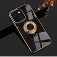 thumbnail image 1 of Allytech Design for iPhone 13 6.1"(2021) Case with Tempered Glass Screen Protector, Finger Ring Holder Kickstand Electroplated Silicone Flexible TPU Shock-Absorption Cover, Black, 1 of 8